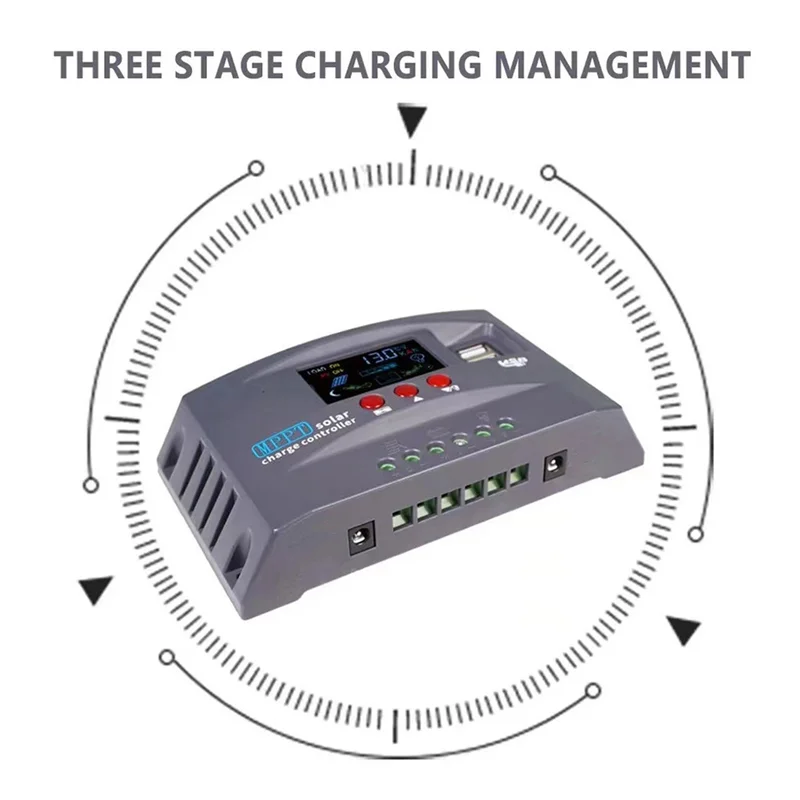 Pengontrol pengisian daya tenaga surya MPPT, 12V 24V, USB ganda, pelindung kontroler penstabil tegangan (30A)