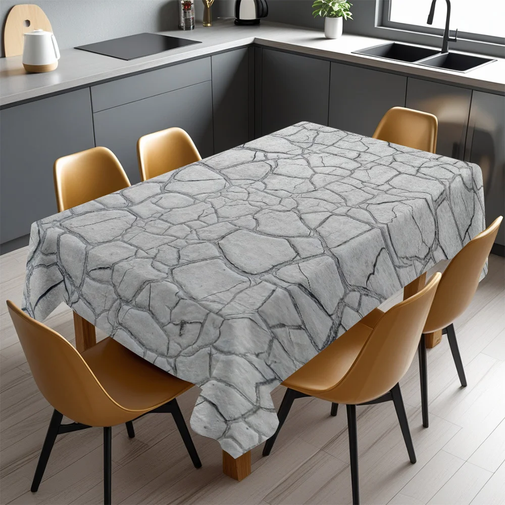 Holiday Tablecloth, Gray Rock Crack Texture Pattern Cover, Waterproof Table Cloth for Dining Table, Industrial Room Decor