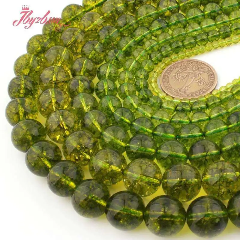 

Smooth Green Peridot Crystal DIY Necaklce Bracelet Accessories Loose Beads,6/8/10/12mm Round Stone 15 inch for Jewelry Making