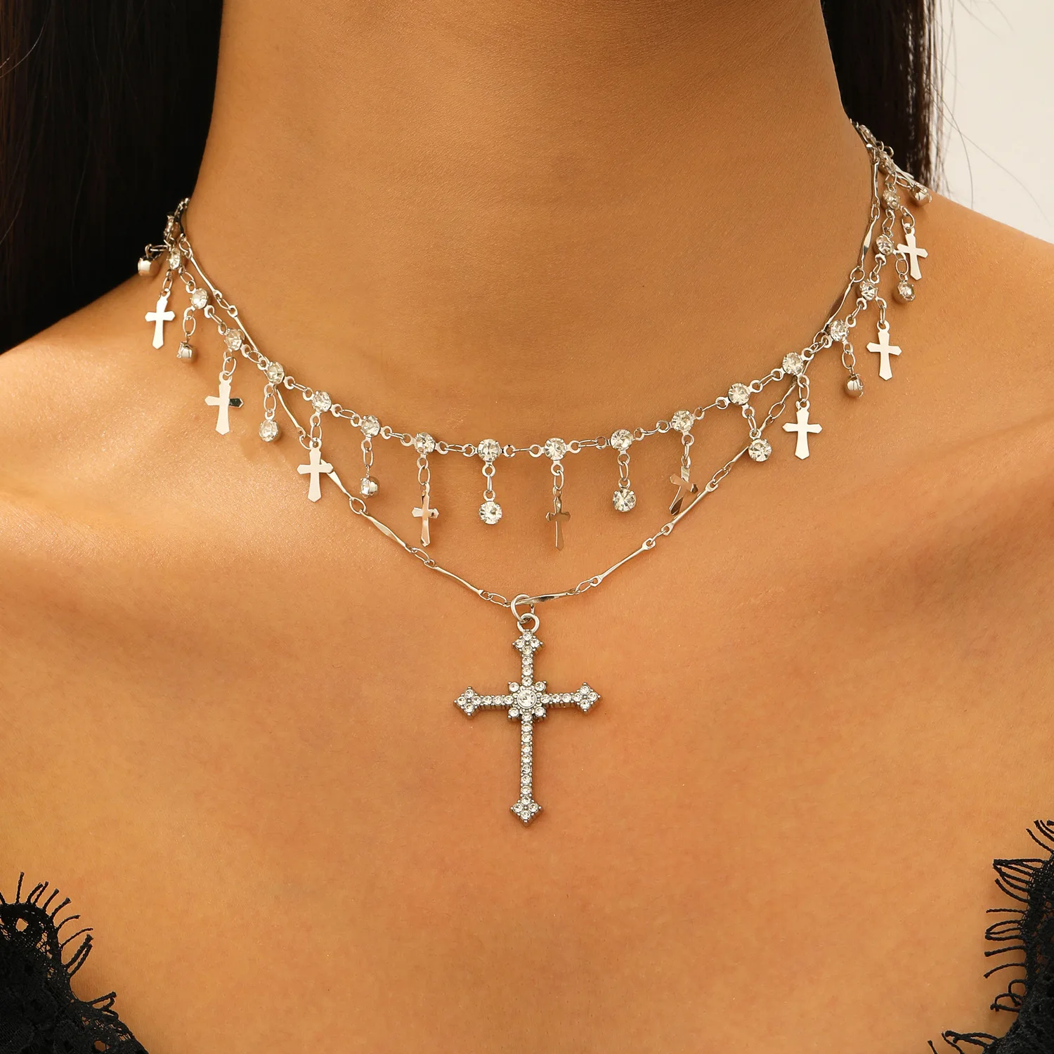 العصرية كبيرة الصليب قلادة Y على شكل قلادة للنساء Grils خمر قوس قزح الخرز سحر المختنق سلسلة وثنية مجوهرات اكسسوارات