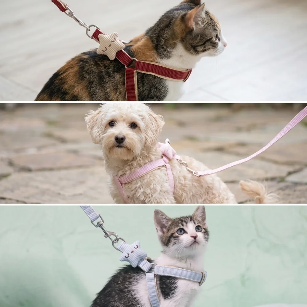 Firm Connection Breathable Cat Harness Lightweight Soft Pet Leash Adjustable Anti‑Escape Dog Walking Leash Daily Outside Trip