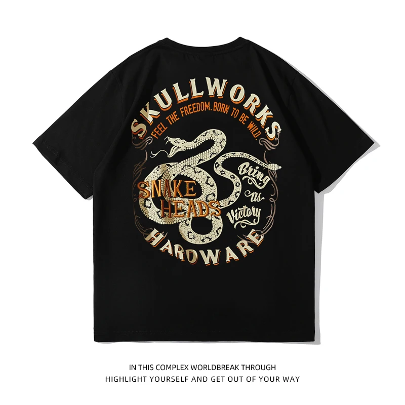 SKULLWORKS من الأمام المسلحة، تي شيرت رجالي عصري بتصميم على شكل ثعبان من Koji Oguri، طالب عاطفي في المدرسة الثانوية