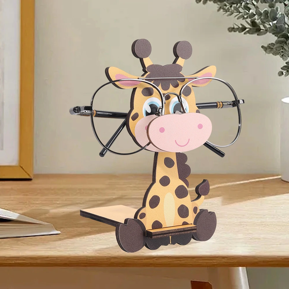 Cartoon Giraffe Glasses Display Stand Cute Animal Glasses Frame Sunglasses Display Stand Hand Carved Home Wooden Decoration 3D