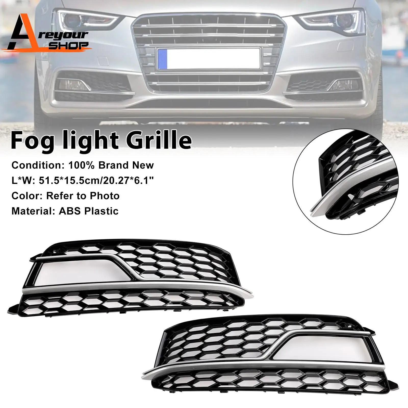 

2PCS Front Fog Lamp Black Grill Grille Fit for AUDI A5 S-Line S5 2013 2014 2015 2016