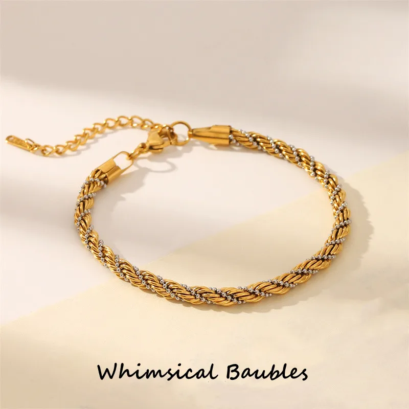 

Dreamshow Mix Color Beaded Twisted Rope Chain Ankle Chain 18K Gold Plated Jewelry Stainless Steel Fashion Retro Ankle Bracelets