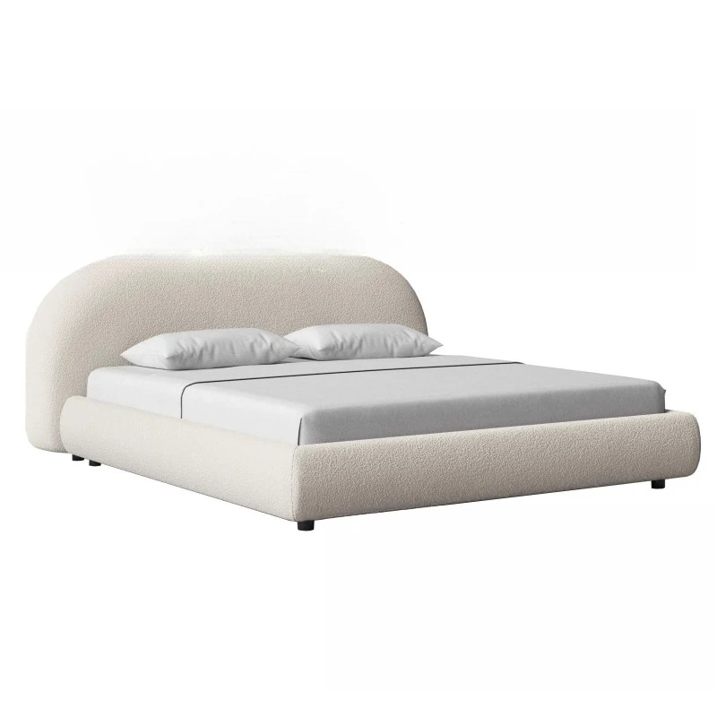 

Italian light luxury master bedroom fabric bed, Nordic modern cream style lambswool double bed, soft backrest,