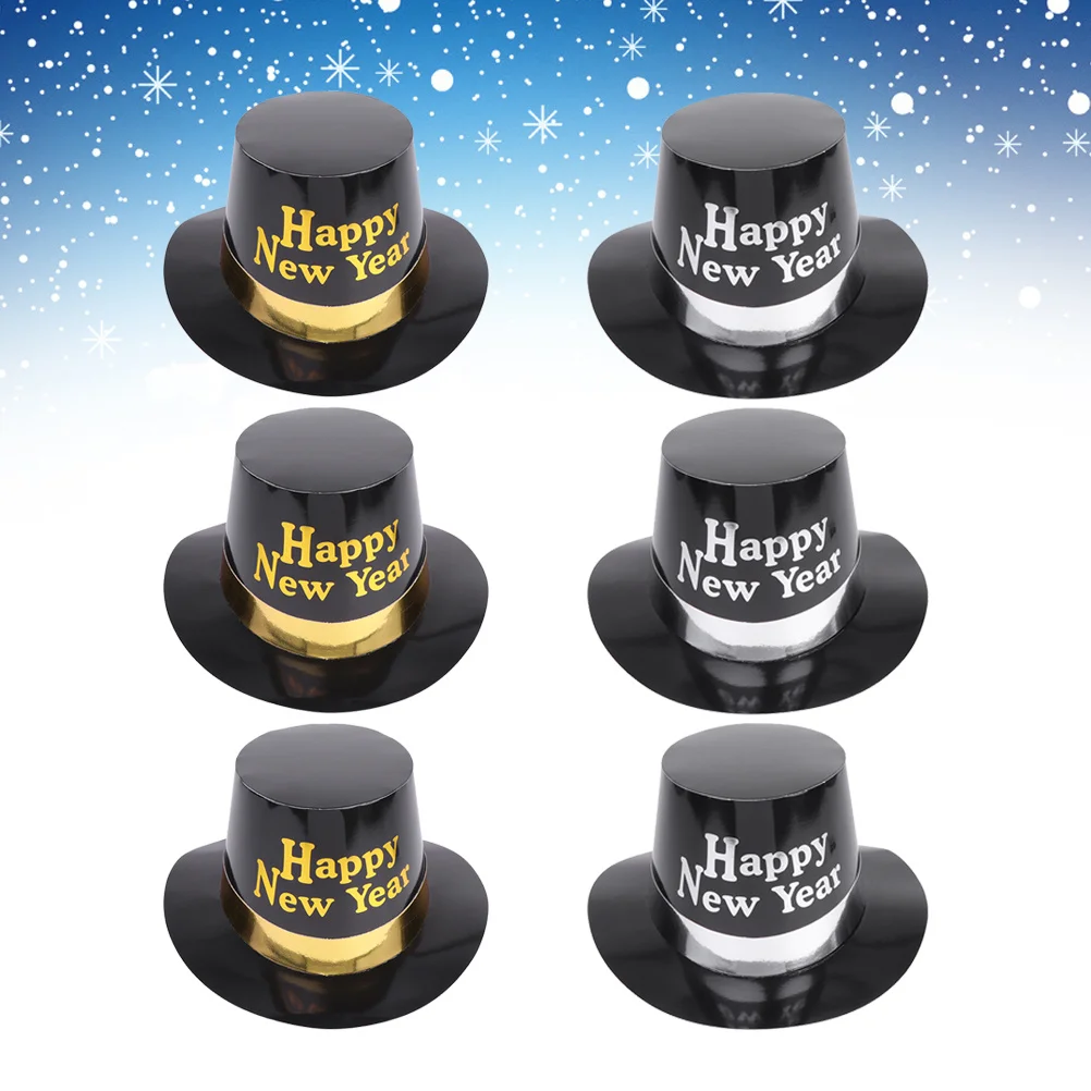 

6Pcs Black Gold New Year Hats Party Favors Creative Letter Design Paper Caps for Holiday Celebrations New Year Hats