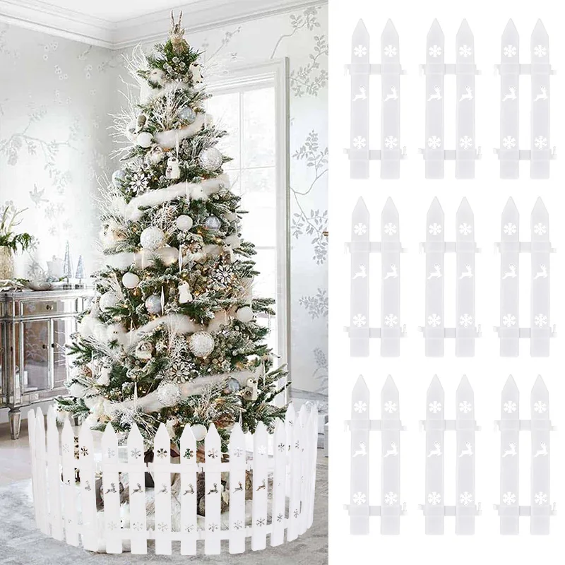 10Pcs Christmas Fence White Plastic Elk Fence Christmas Tree Ornaments Outdoor Courtyard Home Garden Decor Fence Xmas Decoration