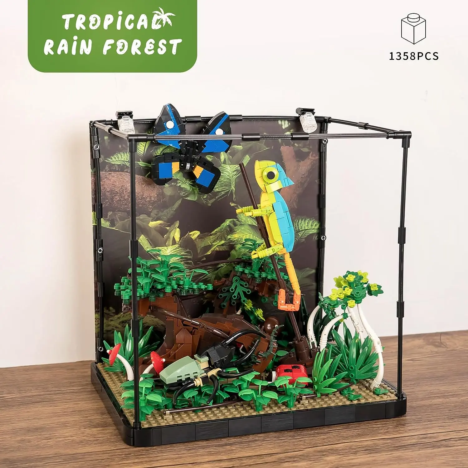 Tropical Forest Moc Lizard Butterfly Insect Tree Flower Grass Building Block Model Brick Children\'s Toy Gift Home Decoration