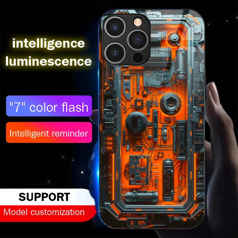 

Mechanical Chip Circuit Sound Control LED Flash Cases Luminous Glass Cover For Samsung S26 S25 S24 S23 S22 S21 S20 FE Plus Ultra