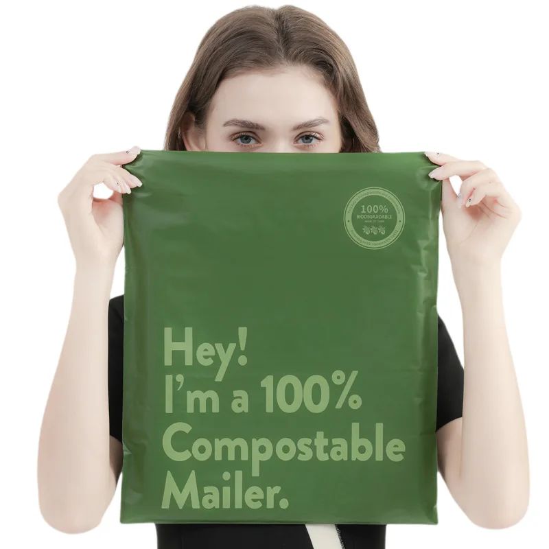 Green Compostable Corn Starch PLA Envelope Mailer Mailing Pouch Self Seal Clothing Packaging Biodegradable Courier Delivery Bags