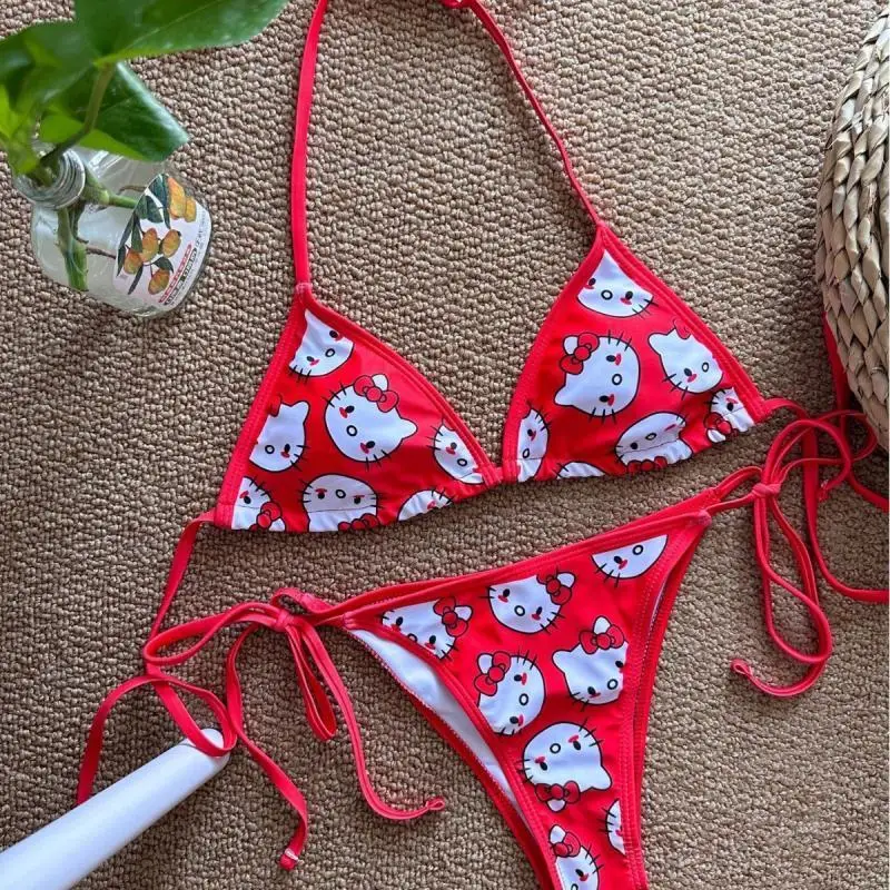 Sanrio Hello Kitty Reggiseni Bikini carino Donna Lingerie sexy Dolce Hot Girls Stampa Pettorina Intimo Personalità Set Nuovo regalo