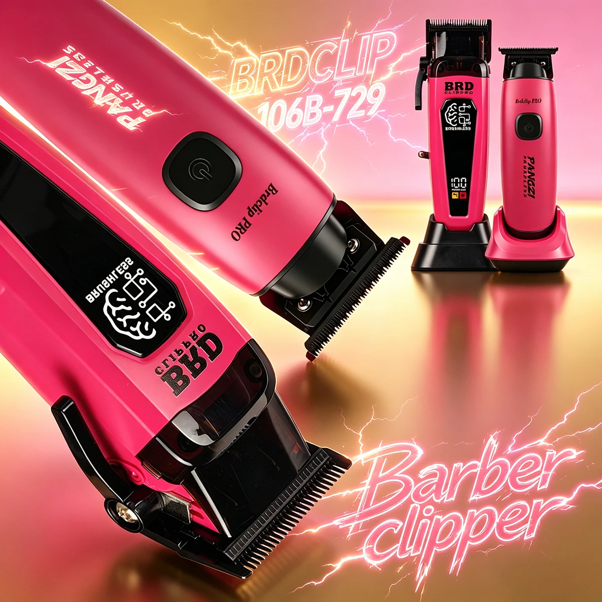 プロフェッショナル-brcilip-ピンク電動バリカンヘアトリマーブラシレスモーター-7500-8000rpm-ベース付き-dlc-ブレード理髪機