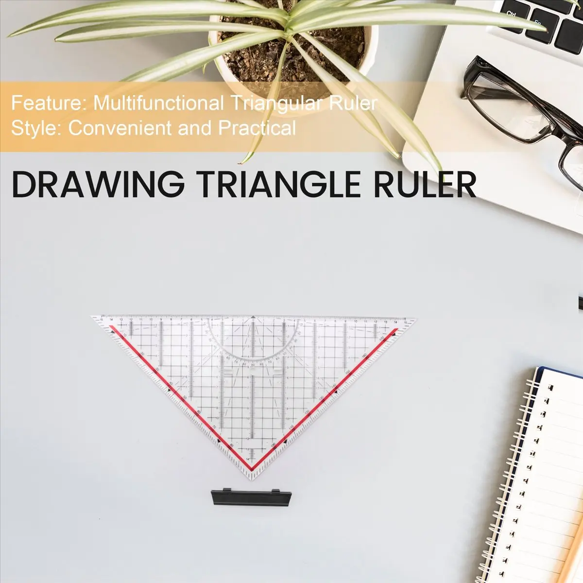ABNH 30CM Drawing Triangle Ruler Multi-Function Drawing Design Ruler with Handle Protractor Measurement Ruler Stationery