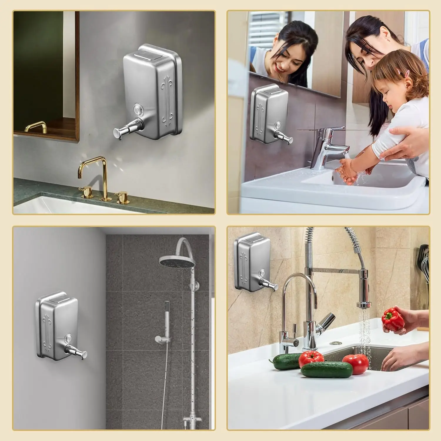 304ステンレス鋼製プレス式ソープディスペンサー ホテル用 手動 壁掛け式 ホテルバスルーム ボディウォッシュ ハンドサニタイザー