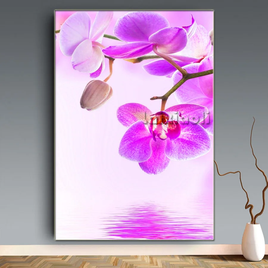 Full Square round Diamond pink orchid flower 5D DIY Diamond Painting Embroidery Cross Stitch kits diamond Mosaic Home Decor