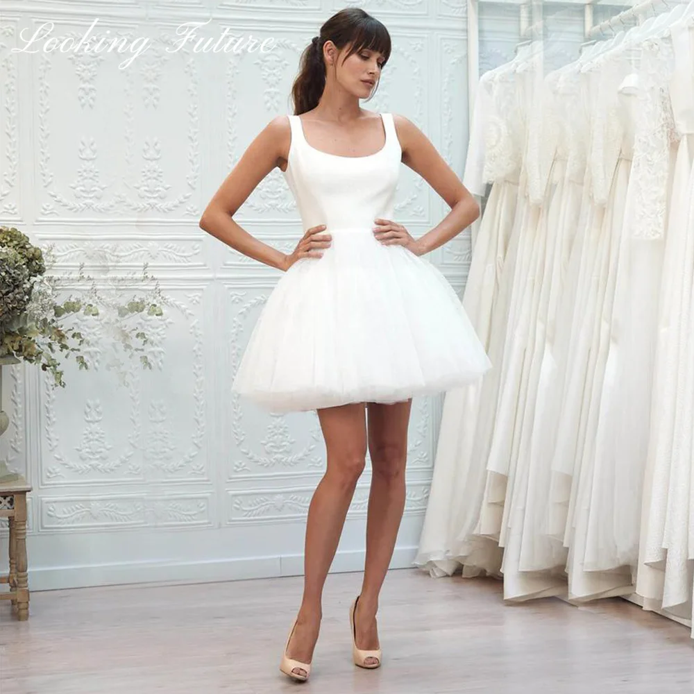 Robe de mariée courte en tulle pour femme, mini robes de mariée en pansement, simple, patients, quelle que soit la robe de mariée, fibrees A-ligne, 2024