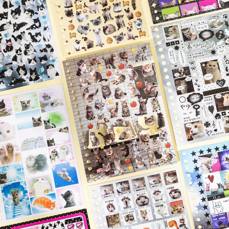 30Pcs Cat Language Series Coated Paper Sticker Book Kitten Pattern Die Cut Stickers Scrapbooking Supplies