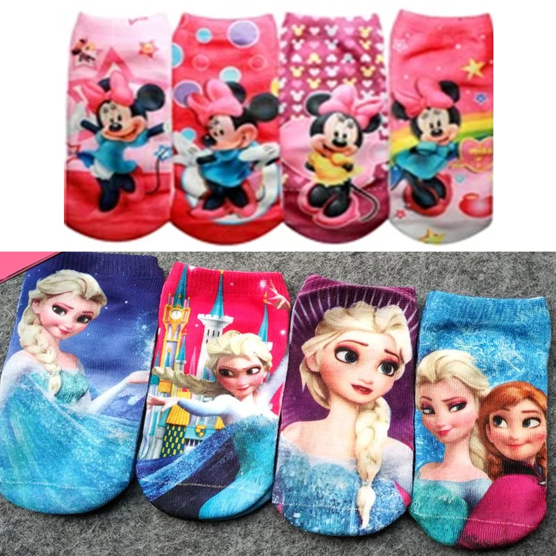 1 pair Disney Frozen Cartoon Minnie Elsa Cotton Socks Short Socks Children Girls Princess Socks Christmas Birthday Gifts