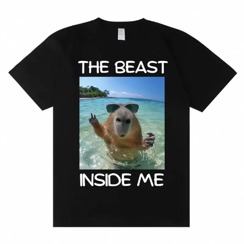 

La bestia conmigo divertida camiseta de broma de capibara para mujer cómoda y humorística camiseta de amante de los animales
