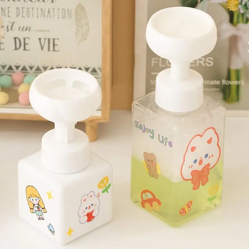 

New 250/450ml Flower Shape Foam Pump Dispenser Bottle Plastic SquareEmpty Liquid Hand Soap Shampoo Container Cartoon Jar