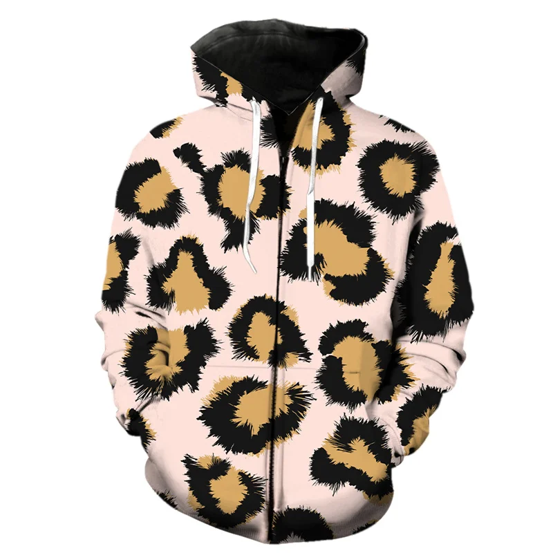 New In 3d Print Leopard Zipper Hoodie Men Kids Harajuku Animal Skin Texture Hoodies Cool Street Long Sleeve Oversize Sweatshirts