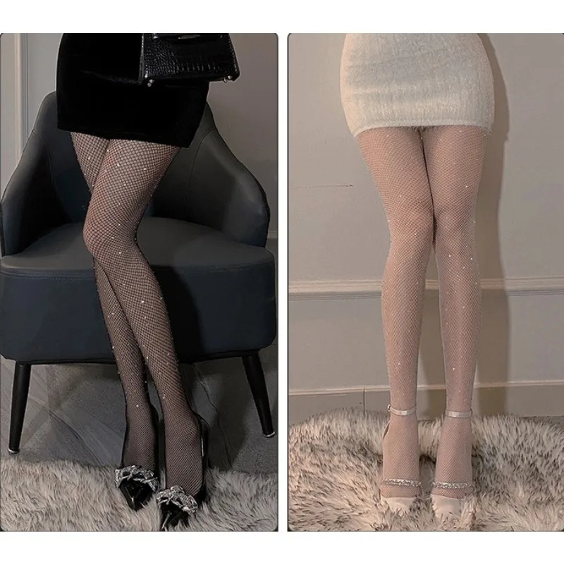 

Summer Fishnet Diamond Pantyhose for Women Sexy Fashion Shiny Net Tights Female Slim Rhinestone Mesh Nylon Stockings Tights