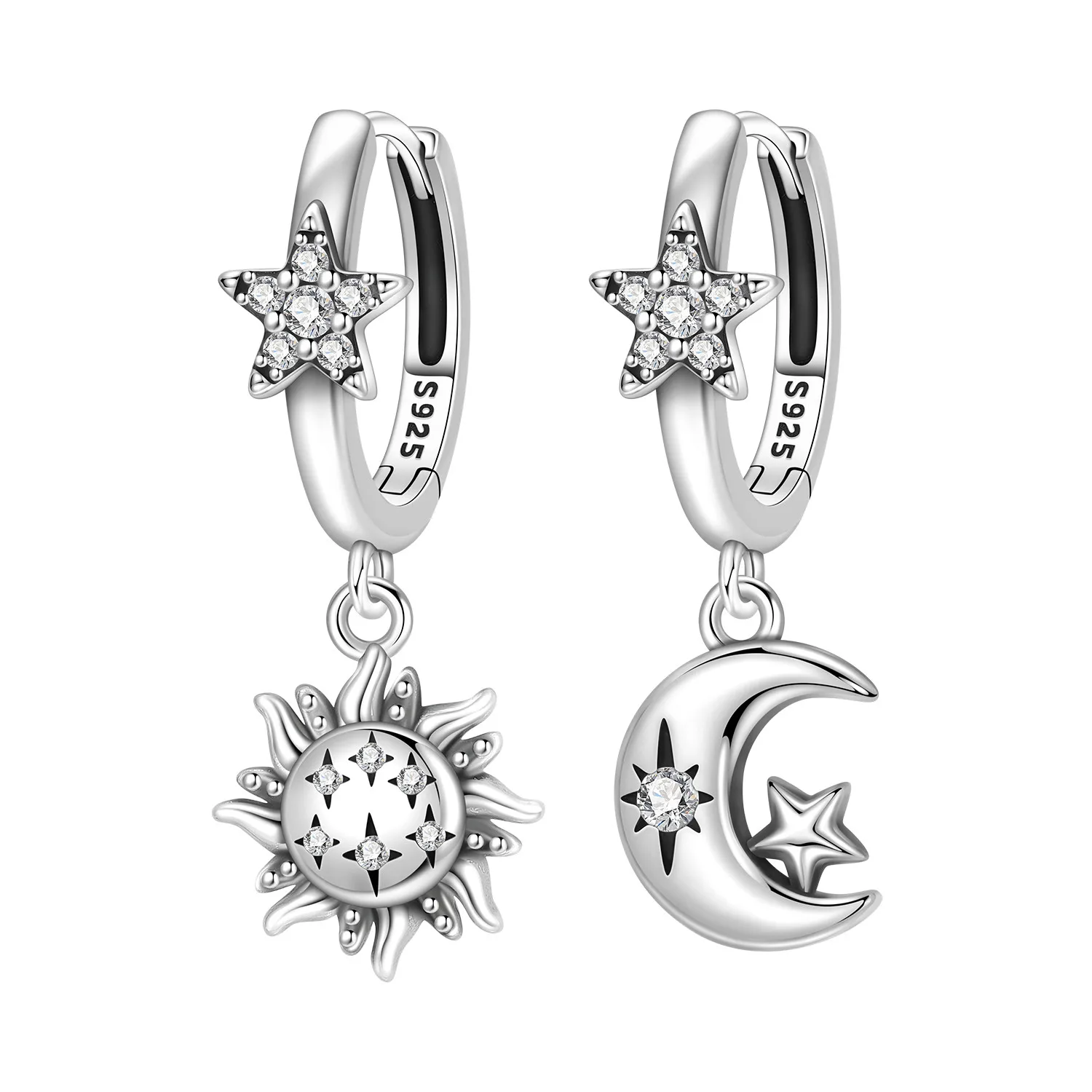 PANPOKI Ohrringe aus 925er-Sterlingsilber, Stern-, Mond- und Sonnenserie, origineller Schmuck, Tropfenohrringe, Schmuck, Party, Jahrestag, Geschenk