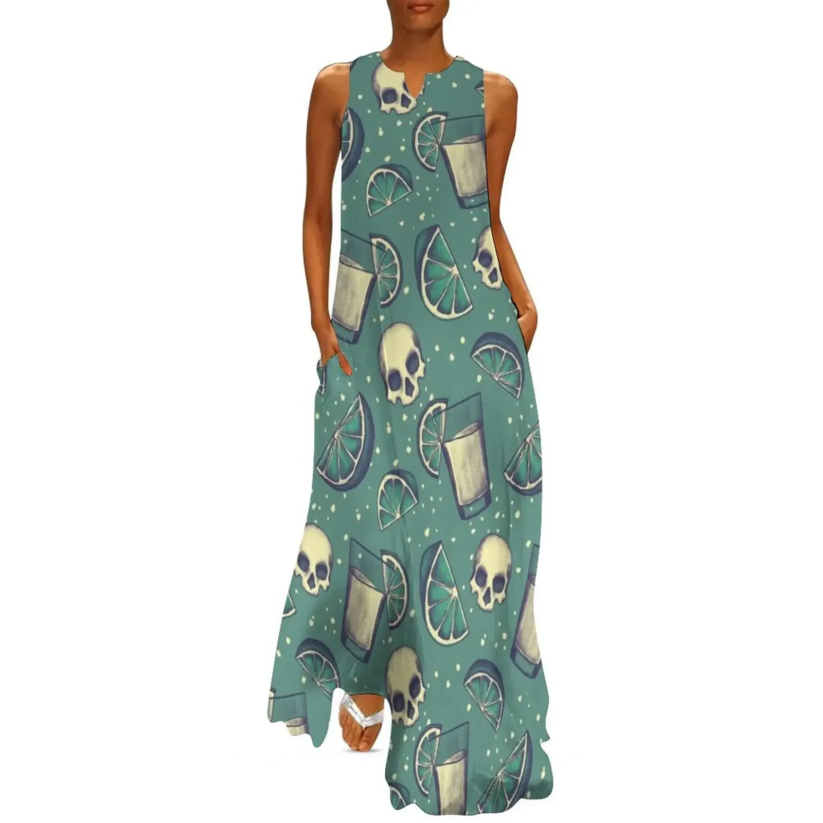 

Tekillya! Tequila Skull Pattern Long Dress Women's summer dress evening dress