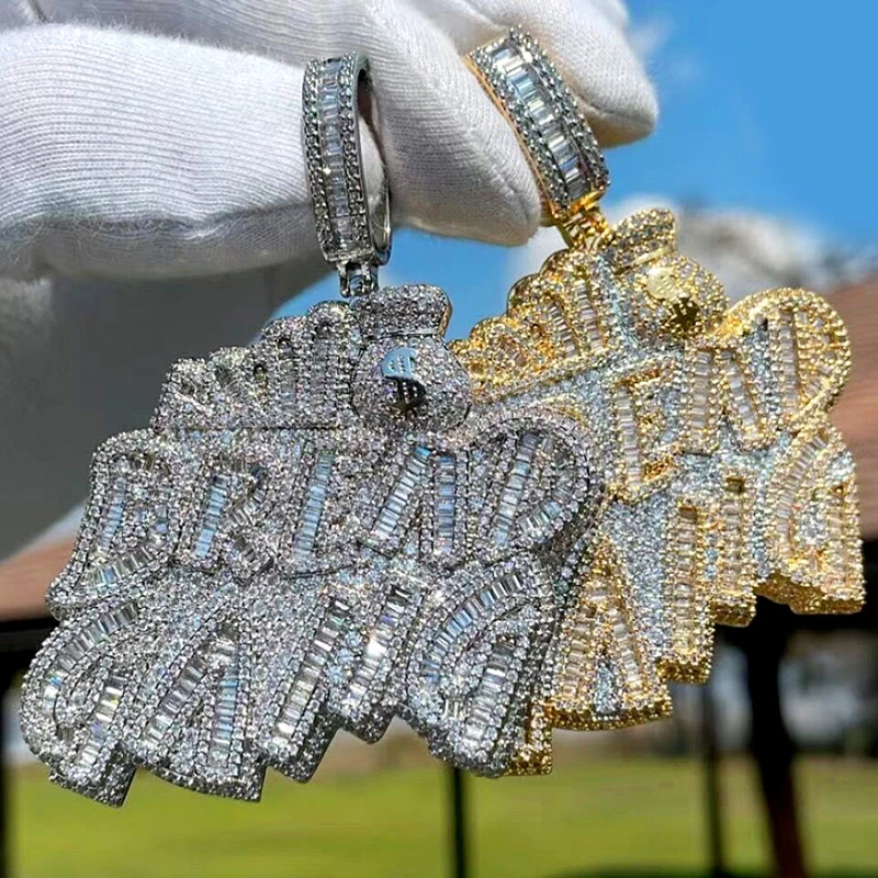 Hip Hop 3A+ CZ Stone Paved Bling Iced Out Letter BREAD GANG Pendants Necklace For Men Charm Rapper Jewelry Gold Silver Color