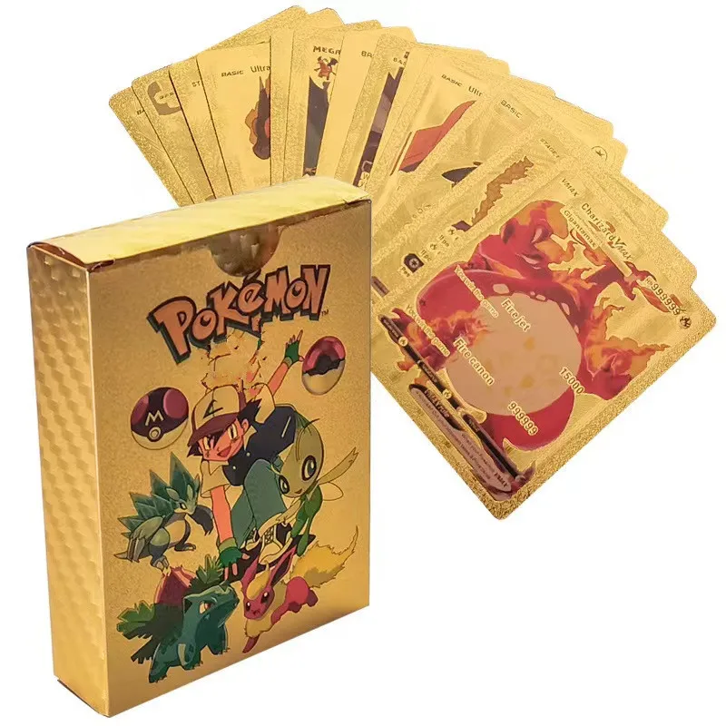 Pokémon Pikachu Coleção Cards, Ouro, Prata, Preto, Vmax, GX, Vstar, Inglês, Espanhol, Francês, Alemão, Battle Card, Brinquedos Presentes, 27-110Pcs