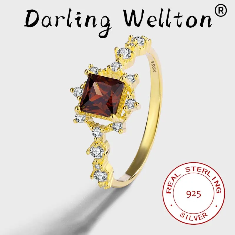 

Elegance 18K Gold Flower Four Prongs Square Brown Full Diamond Couple Ring For Women Sterling Silver Halloween Gift Jewelry