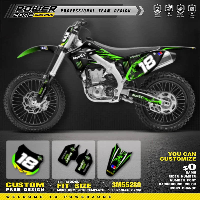

PowerZone Custom Team Graphics Backgrounds Decals For 3M Stickers Kit For Kawasaki KXF450 KX450F 2012-2015 KXF450 Motorcycle 02