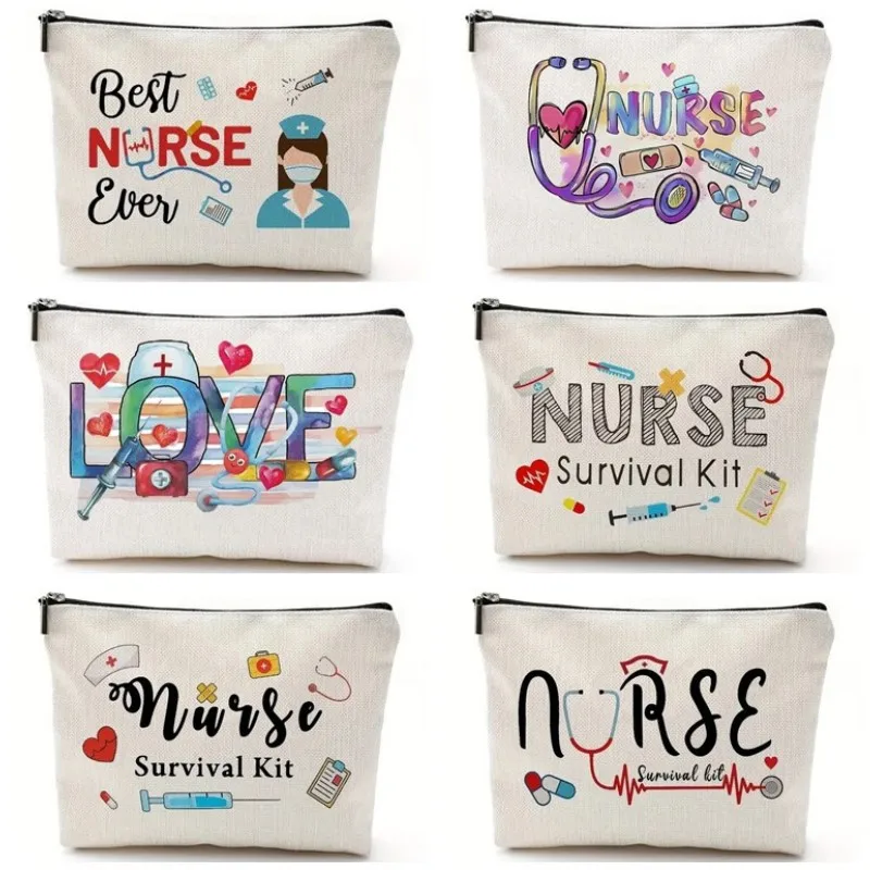 Nurse Letters Cosmetic Bag Women Makeup Pouch Zipper Portable Travel Toiletry Organizer Bag Storage Handbags Casual Purse Gifts