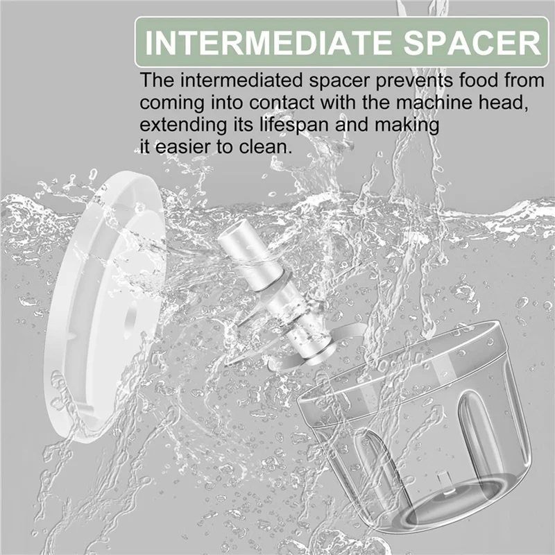 M12K-2X 400 مل مفرمة ثوم كهربائية، 6 شفرات مطحنة ثوم مفرمة خضروات صغيرة، مفرمة خضروات محمولة بمنفذ USB