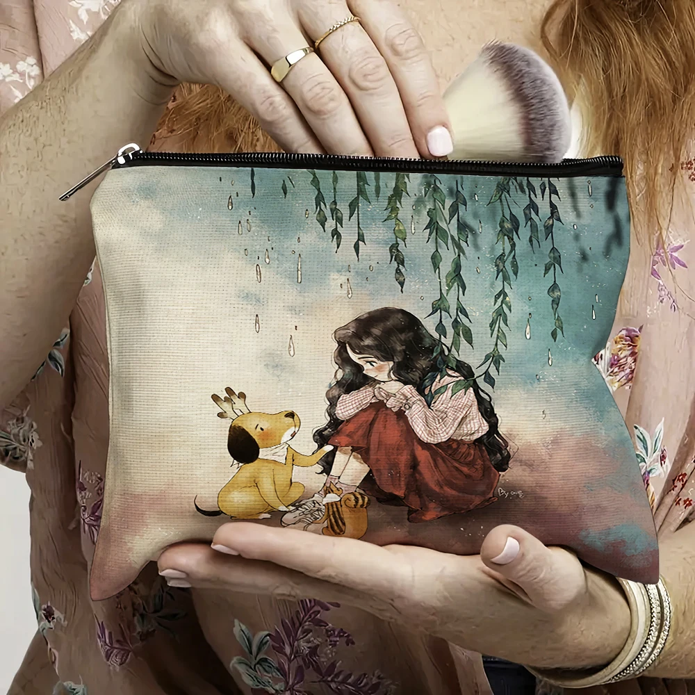 

Fairy Tale World Cartoon Girl Makeup Bag Double Print Lady Bridesmaid Wedding Makeup Handbag Women Travel Organizer Child Wallet