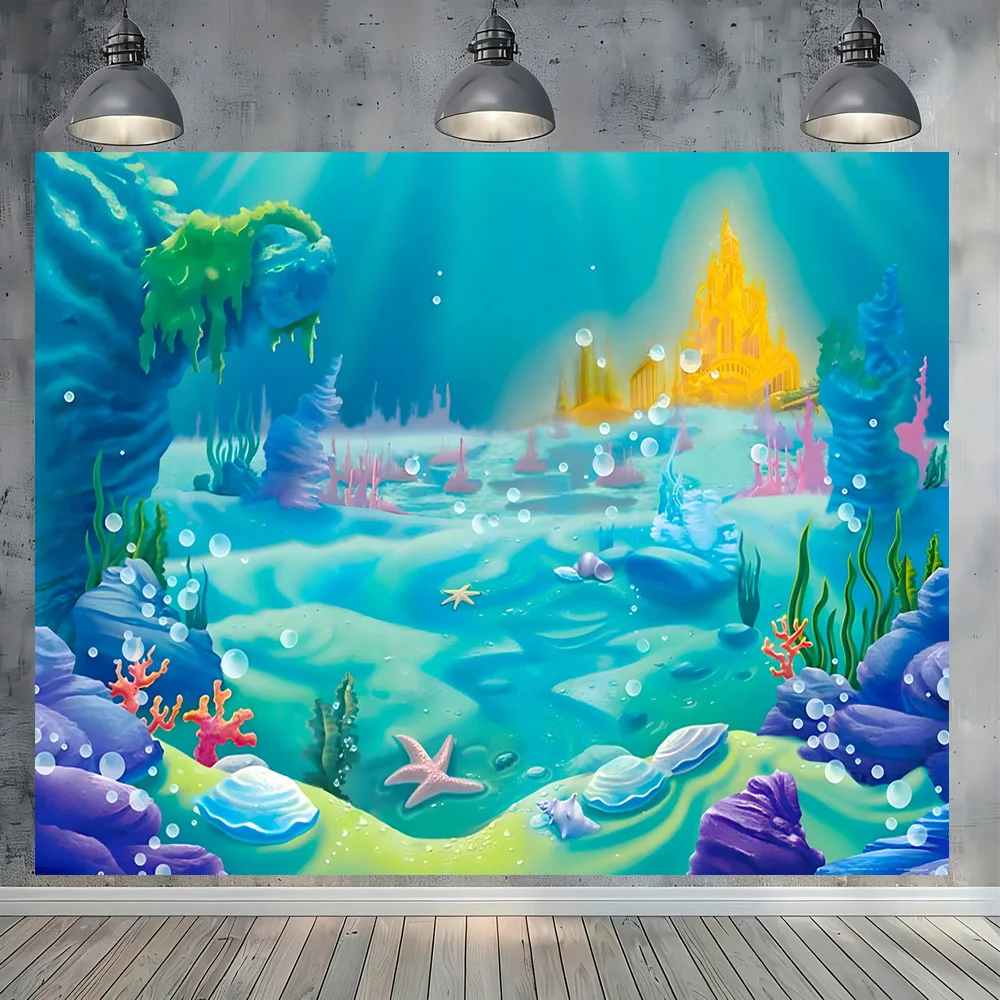 Under the sea backdrop for photography mermaid princess birthday party background castle kids girl theme birthday photo backdrop