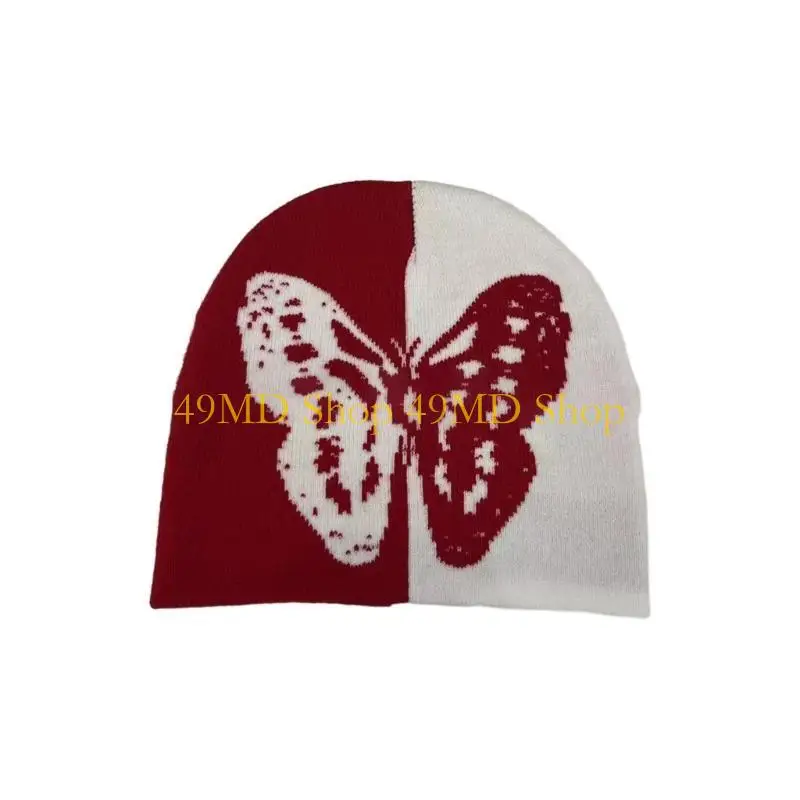 49MD Elastic Windproof Beanie Hat Knit Butterfly Pattern Hat for Adult Teenagers