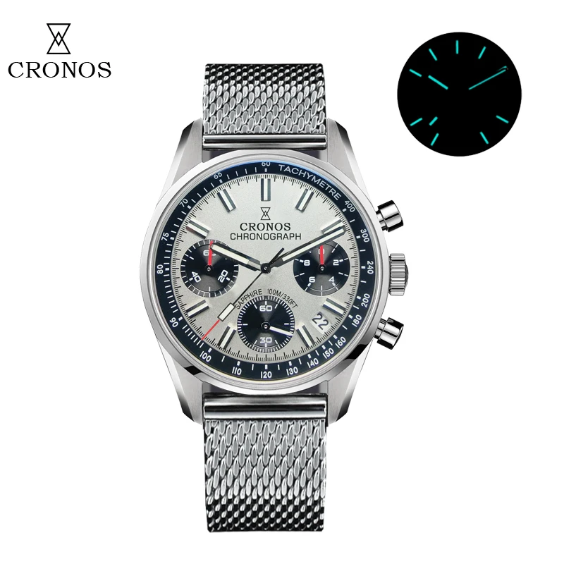 Cronos Men's Chronograph Watch 10ATM Sapphire Dial
