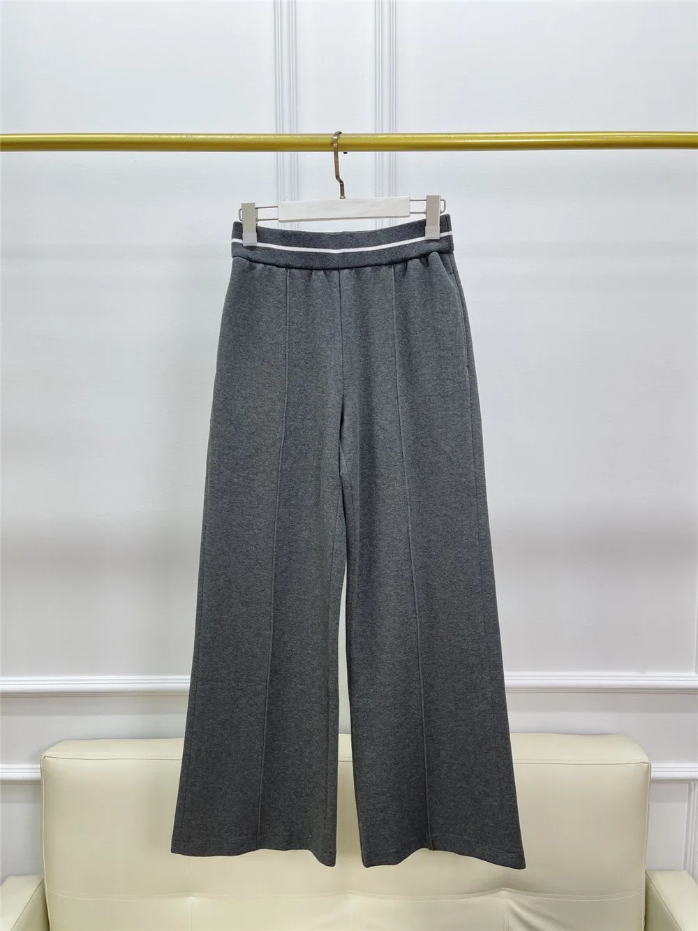 Autumn Winter New Elastic Waist Thick Plush Casual Pants Women Straight Wide-Leg Sweatpants