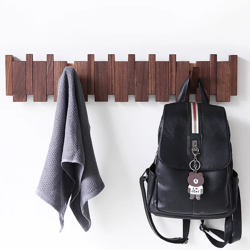 

Black Walnut Wall-Mounted Coat Rack Solid Wood Clothes Hook Entrance Door Hanger Home Decor for Living Room Elegant