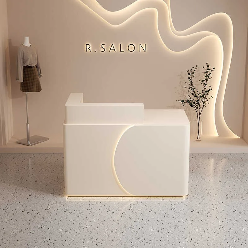 Simple modern beauty salon clothing store checkout page counter reception desk paint baking cabinet small cream wind bar