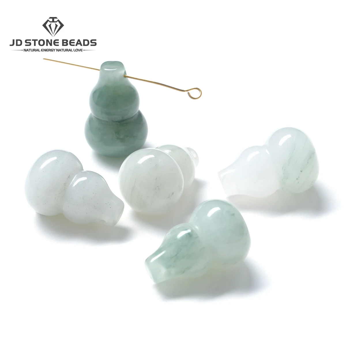 1 Pc Natural Tianshan Jade Gourd Beads Icy Green Lucky Amulet Charm Spacer for DIY Necklace Bracelet Jewelry Making Craft