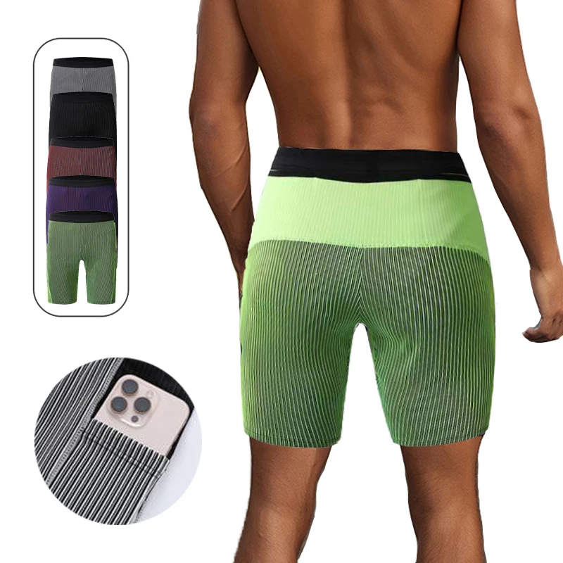 

Men Running Shorts with Triangle Liner Compression Marathon Athletic Shorts with Back Mesh Pockets Quick Dry Gym Training Tights