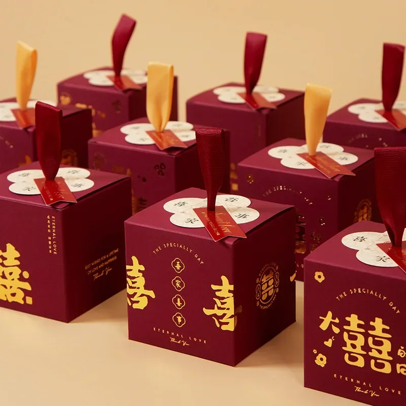 

20/10/5/1pcs Chinese Creative Candy Box Lucky Red for Wedding Favors Engagement Jewelry Sweet Snack Packaging Box Gift Boxes
