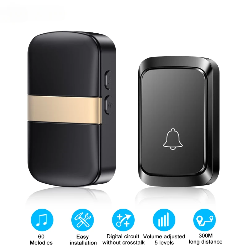 

Беспроводной умный дверной звонок, домашний дверной звонок, 300 м/984 футов, пульт дистанционного управления, 60 песен, розетка не требуется, беспроводной дверной звонок, тип батареи