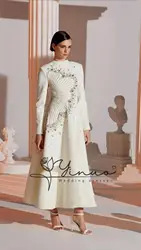 customized  Jersey Sequined Flower Beading Ruched Celebrity A-line High Collar Bespoke Occasion Gown Midi Dresses