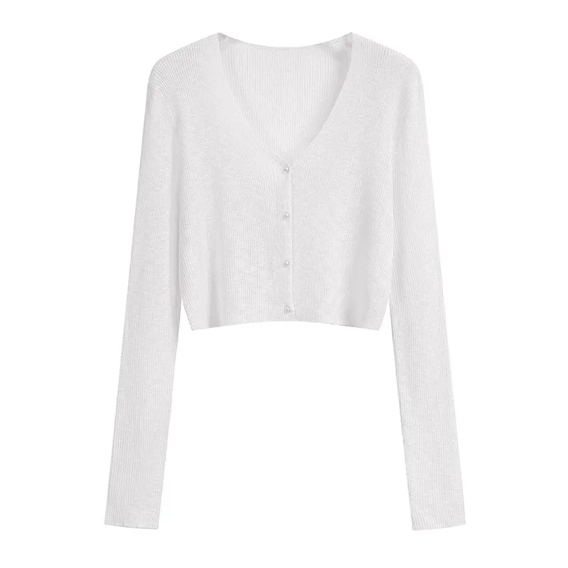 

Женский вязаный свитер с длинными рукавами, модный белый кардиган с V-образным вырезом, женские топы, свитера Q3469