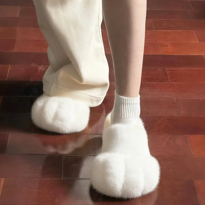 2026 New Cat Paw Closed Back Plush Cotton Slippers for Women, Cute Fluffy Warm Non-slip Indoor Home Winter House Shoes
