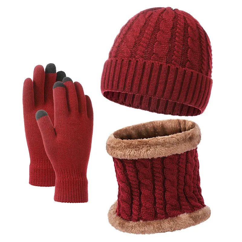 Ensemble de gants et écharpe en acrylique pour hommes et femmes, bonnet doublé, écran tactile, chaud, sourire, cou, cyclisme, hiver, 3 en 1